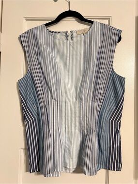 LOFT Blue & White Vertical Stripe Peplum Blouse